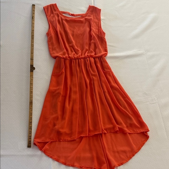 Vibrant Orange Flowy hi lo Sleeveless Dress - Picture 1 of 9